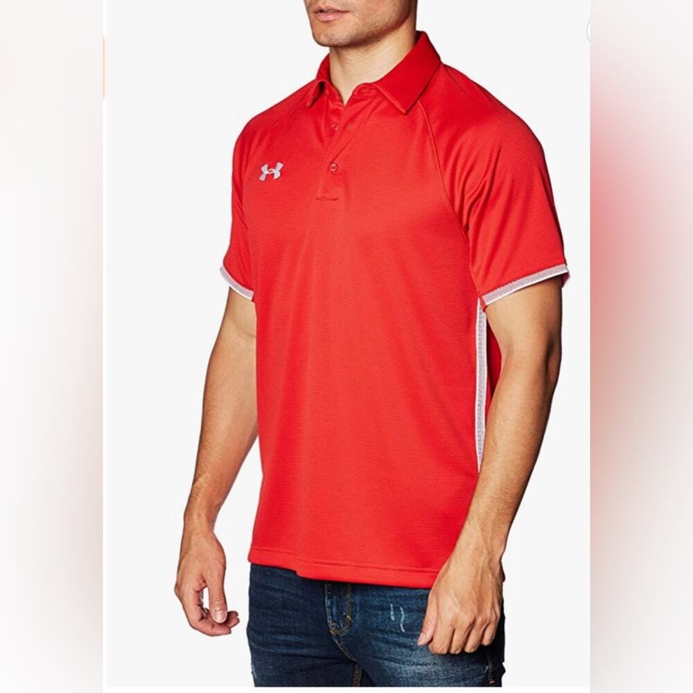 Under Armour Loose Rival Red and White Polo - Size Small